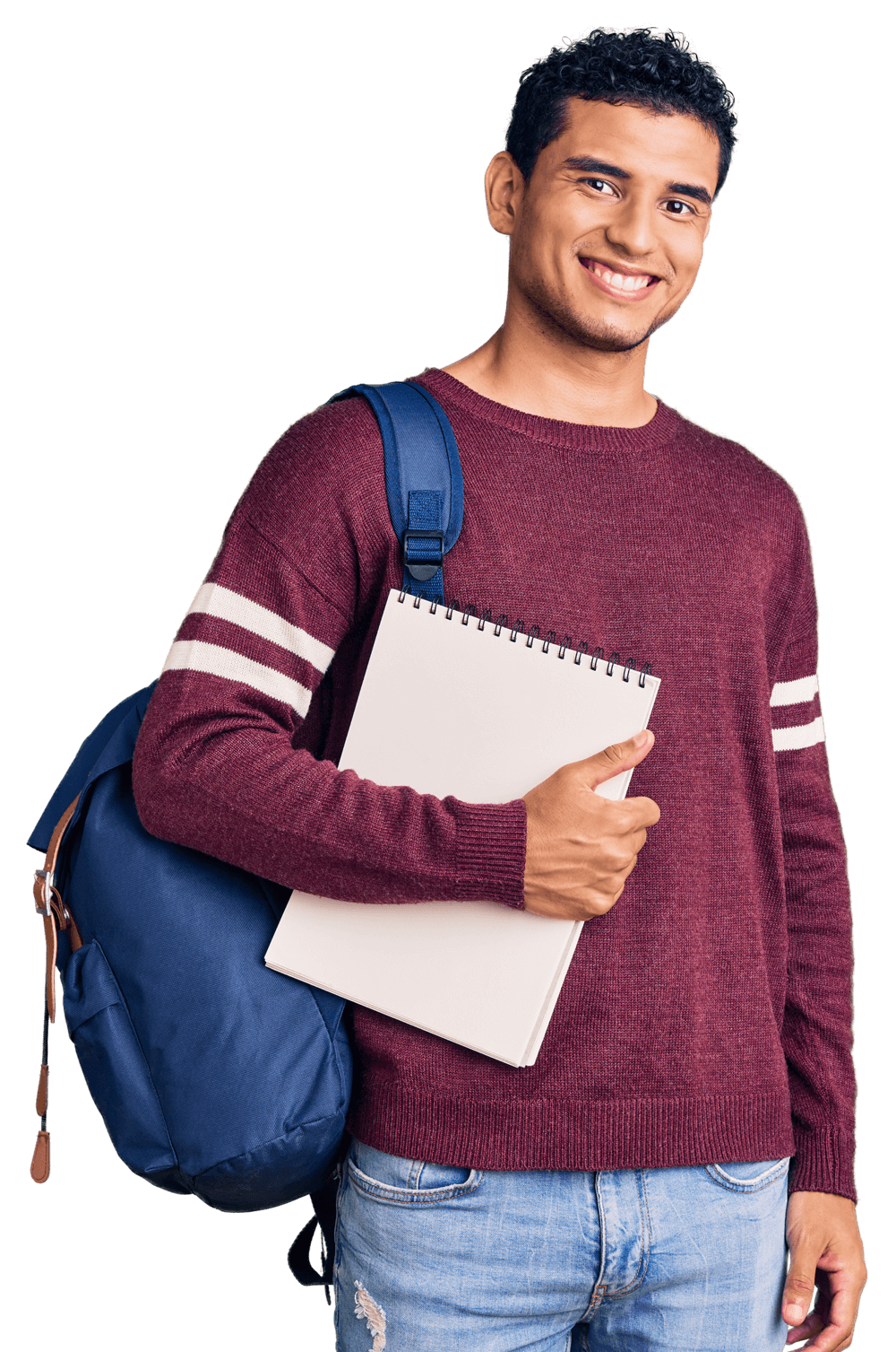 A young man with a backpack smiling